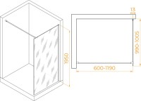 Душевая перегородка RGW Walk In WA-010G 100x195 см, профиль матовое золото, стекло прозрачное