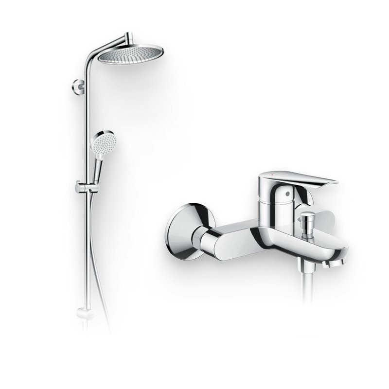 Душевой комплект Смеситель Hansgrohe Logis E 71403000 + Стойка Crometta S 240 1jet Showerpipe Rеno 27270000 EcoSmart