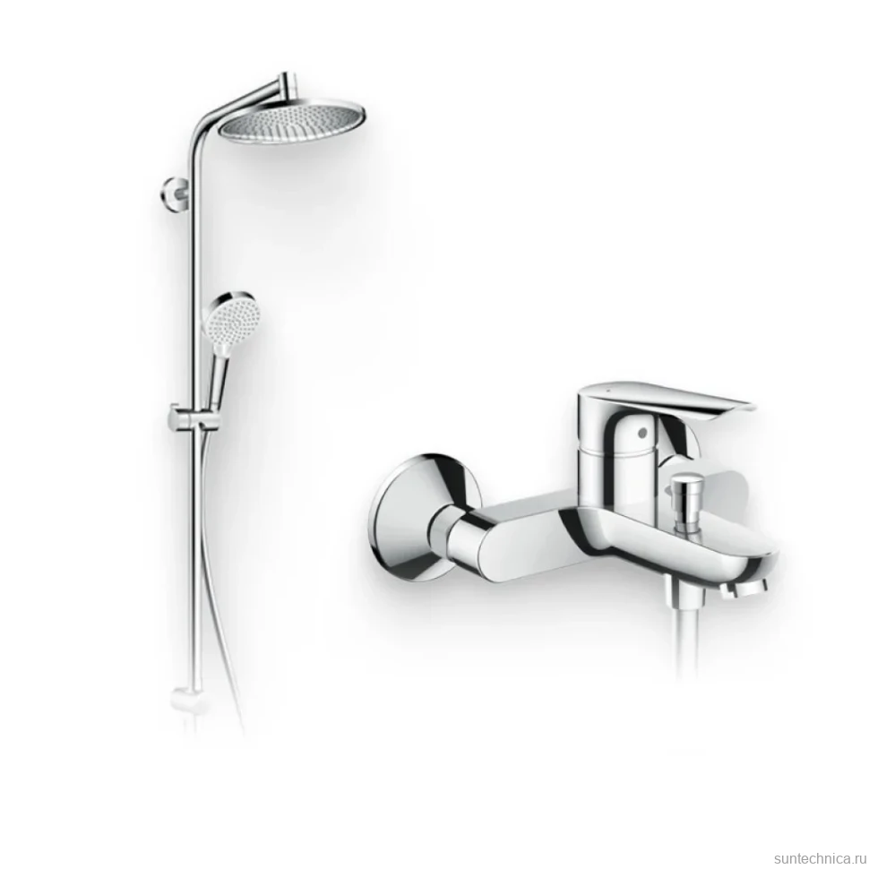Душевой комплект Смеситель Hansgrohe Logis E 71403000 + Стойка Crometta S 240 1jet Showerpipe Rеno 27270000 EcoSmart