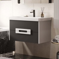 Тумба под раковину без столешницы AQUATON Ар-Деко 85 подвесная, 2 ящика, серый кобальт