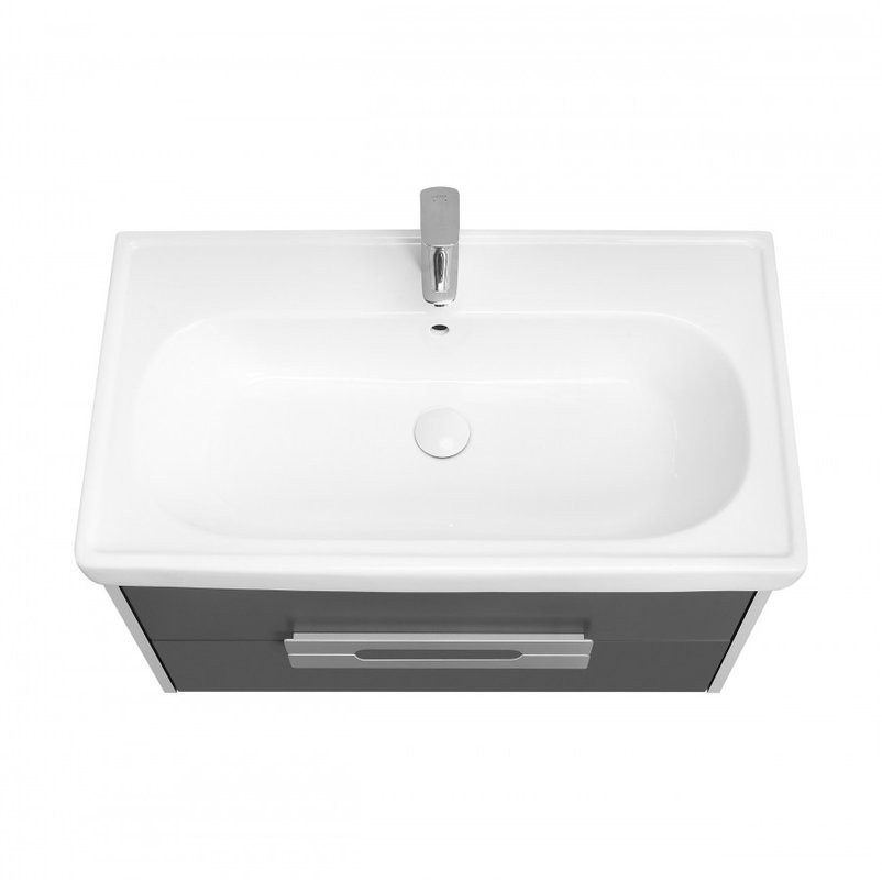 Тумба под раковину без столешницы AQUATON Ар-Деко 85 подвесная, 2 ящика, серый кобальт