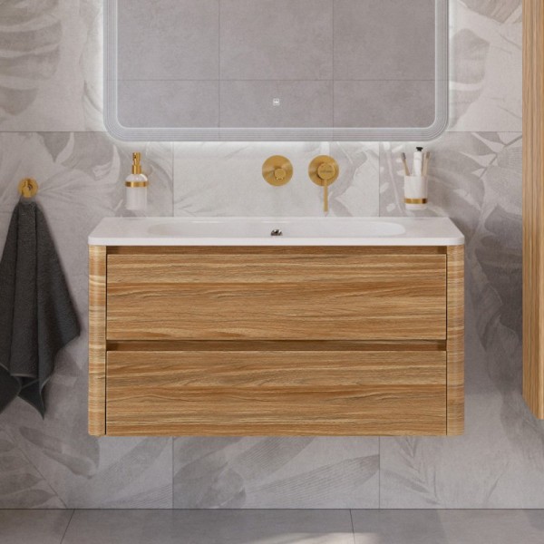 Тумба с раковиной Cezares Relax 100 подвесная, 2 ящика, дуб карамельный