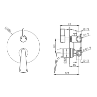 Встраиваемый смеситель для душа и ванны Raglo R07.273 С ВНУТРЕННЕЙ ЧАСТЬЮ, хром