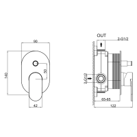 Встраиваемый смеситель для душа и ванны Splendy Rest RE204U1K2BM С ВНУТРЕННЕЙ ЧАСТЬЮ, черный матовый