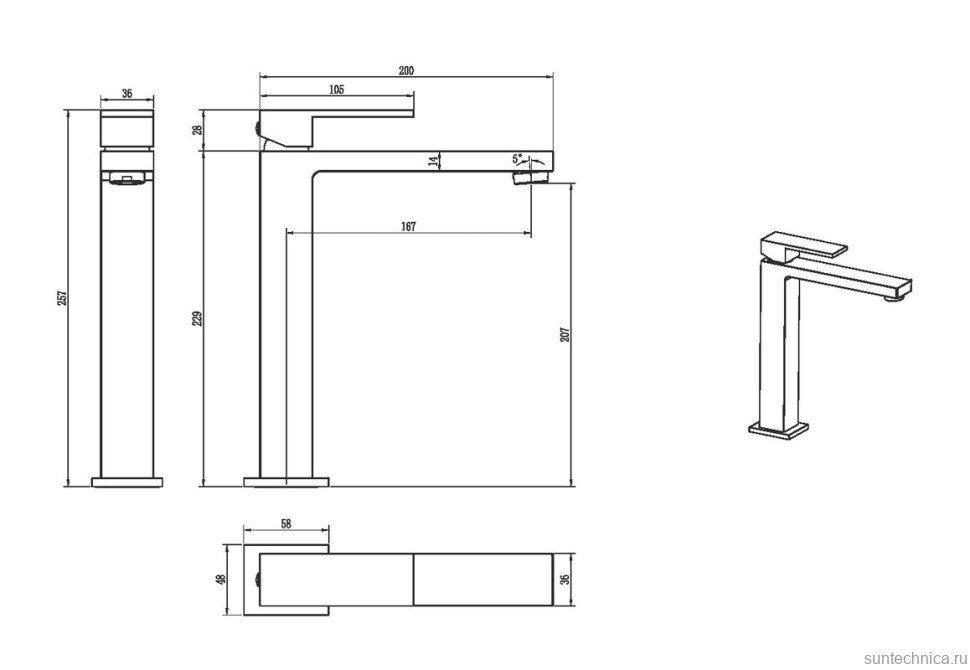 Смеситель для раковины Boheme Qubic 472-BRB brushed bronze
