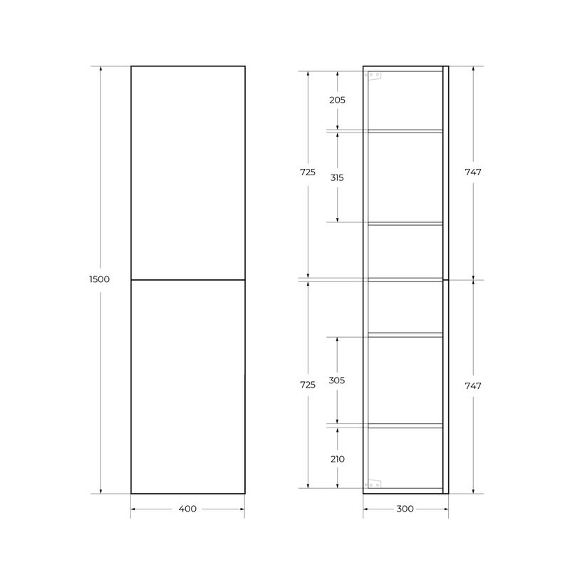 Шкаф-пенал для ванной BelBagno Due 40 подвесной, ручки сатиновый никель, белый металлик