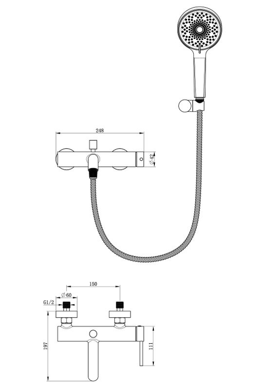 Смеситель для ванны с душем Wonzon & Woghand Stick WW-88639017-BN брашированный никель