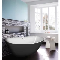 Ванна акриловая Azario EASTON 1800x820x600 белая с черными внешними стенками, свободностоящая, в комплекте с сифоном и металлической рамой (AZ-1337B)