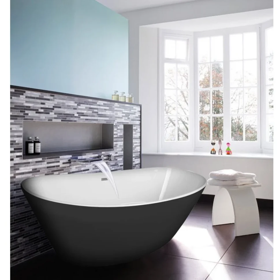 Ванна акриловая Azario EASTON 1800x820x600 белая с черными внешними стенками, свободностоящая, в комплекте с сифоном и металлической рамой (AZ-1337B)