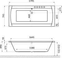 Акриловая ванна Excellent Aquaria Lux Slim Line 180x80 см, встраиваемая, с гидромассажем, белая, с каркасом, со сливом-переливом