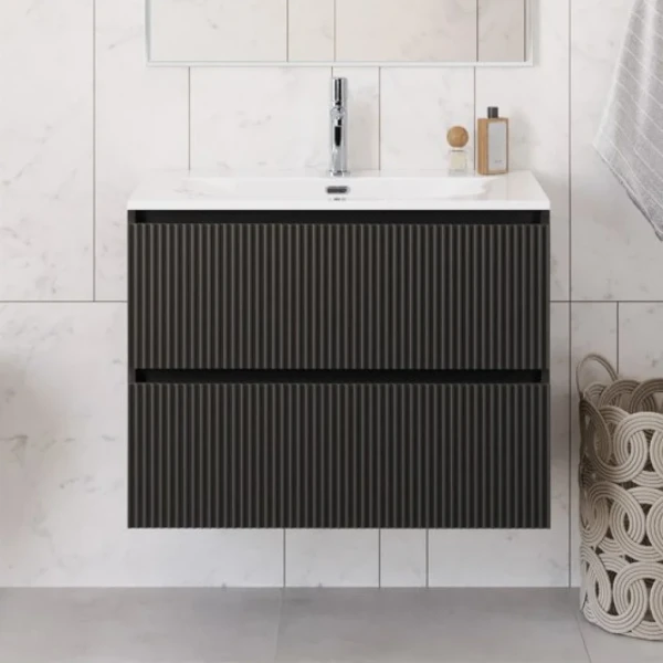 Тумба с раковиной BelBagno Uno 80 подвесная, 2 ящика, матовая темно-серая