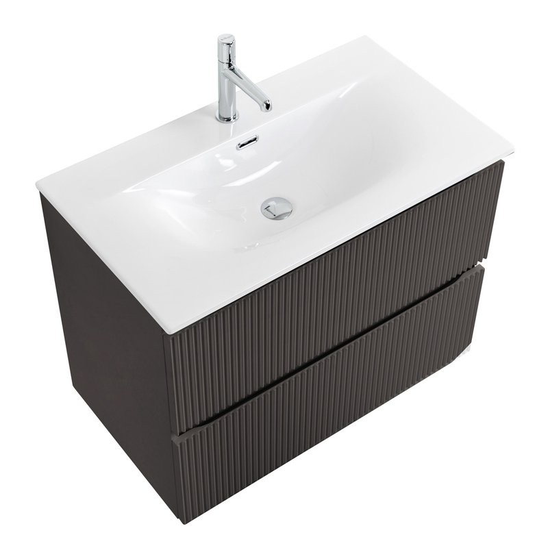 Тумба с раковиной BelBagno Uno 80 подвесная, 2 ящика, матовая темно-серая