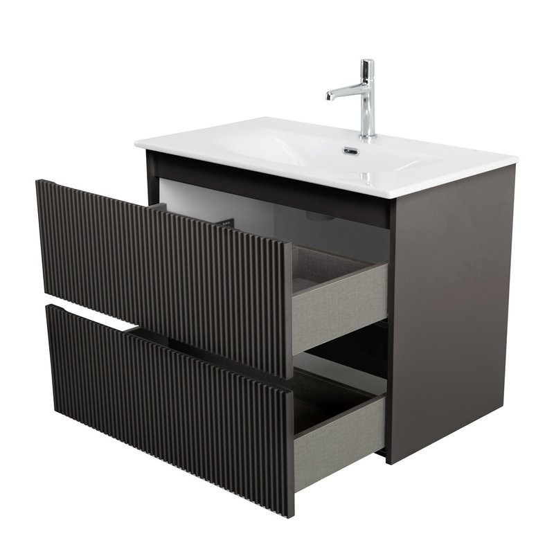 Тумба с раковиной BelBagno Uno 80 подвесная, 2 ящика, матовая темно-серая