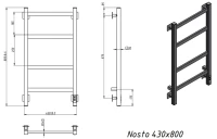 Полотенцесушитель электрический Grota Nosto 430х800 NM EL 80x45 см, подключение справа, слева, скрытое подключение справа, матовый хром, лесенка