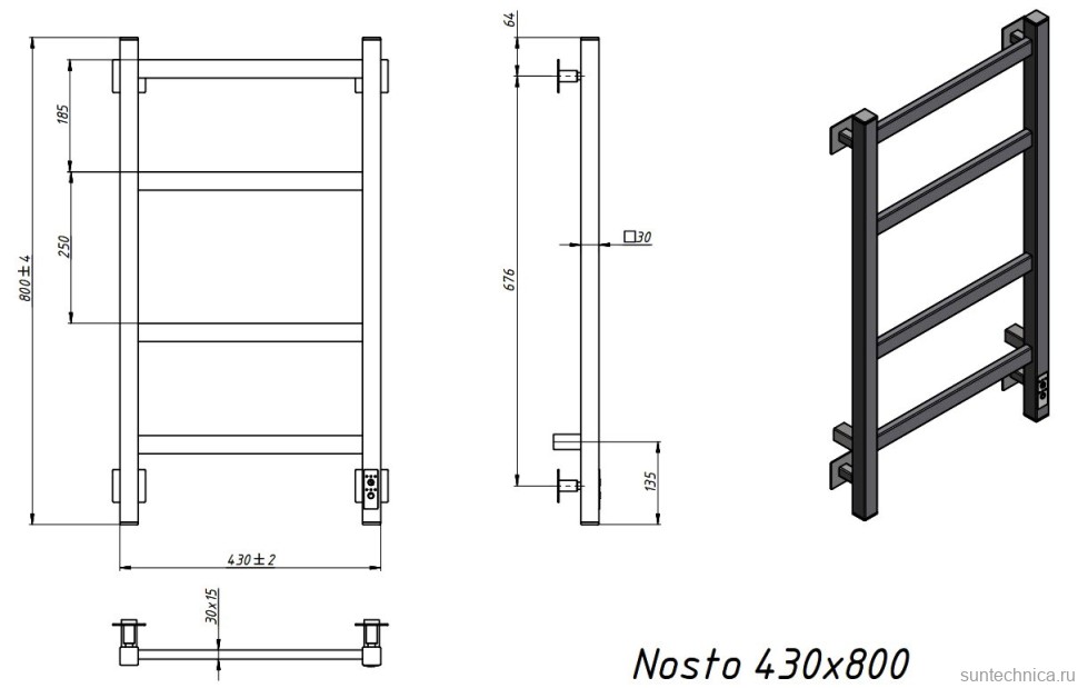 Полотенцесушитель электрический Grota Nosto 430х800 NM EL 80x45 см, подключение справа, слева, скрытое подключение справа, матовый хром, лесенка