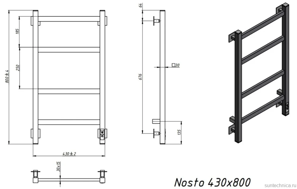 Полотенцесушитель электрический Grota Nosto 430х800 NM EL 80x45 см, подключение справа, слева, скрытое подключение справа, матовый хром, лесенка