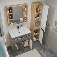 Тумба с раковиной SanStar Модена 80 напольная, графит софт, дуб вотан, раковина Миранда 80