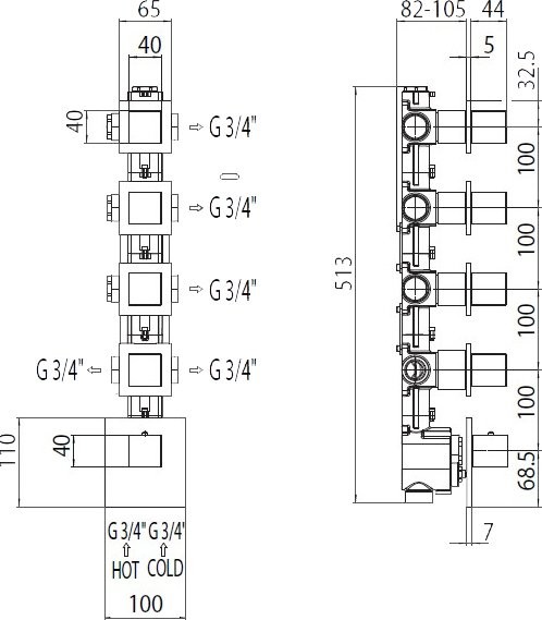 Термостатический смеситель встраиваемый Bossini Outlets Z032208.030 для ванны с душем, хром