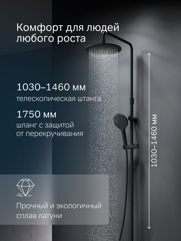 Душевая стойка AM.PM Like F0780222 черная