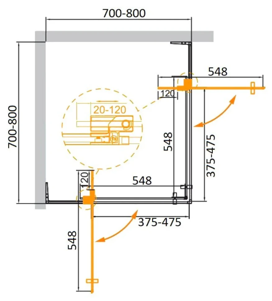 Душевой уголок Cezares Slider A 2 70/80 GRIGIO GM профиль оружейная сталь, стекло серое