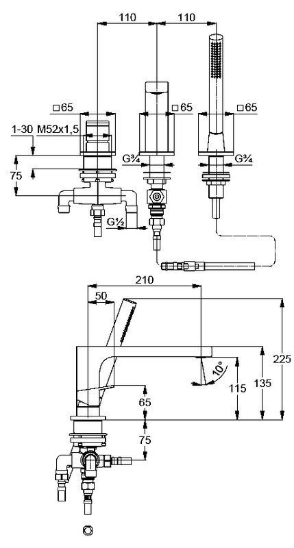 Смеситель на борт ванны Kludi Decus 54448N275 оружейная сталь