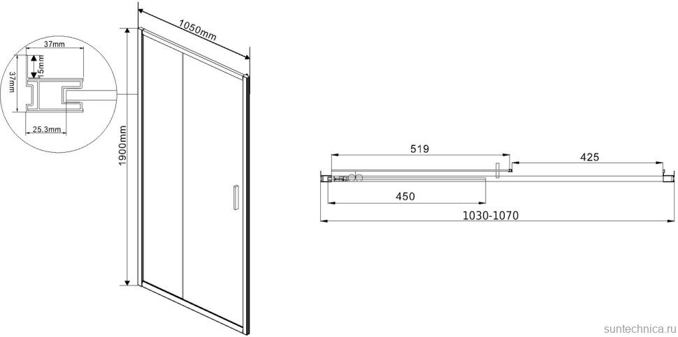Душевая дверь в нишу Vincea Garda VDS-1G105CL 105 см, профиль хром, стекло прозрачное