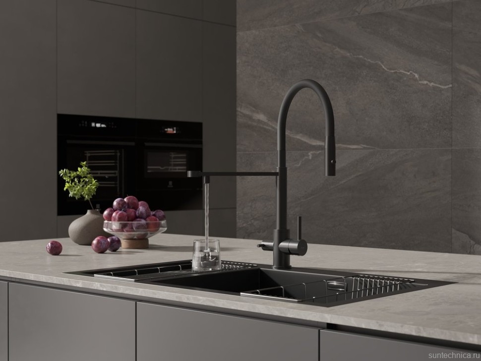 Смеситель для кухни Cersanit Zen 68250 с гибким изливом, матовый черный