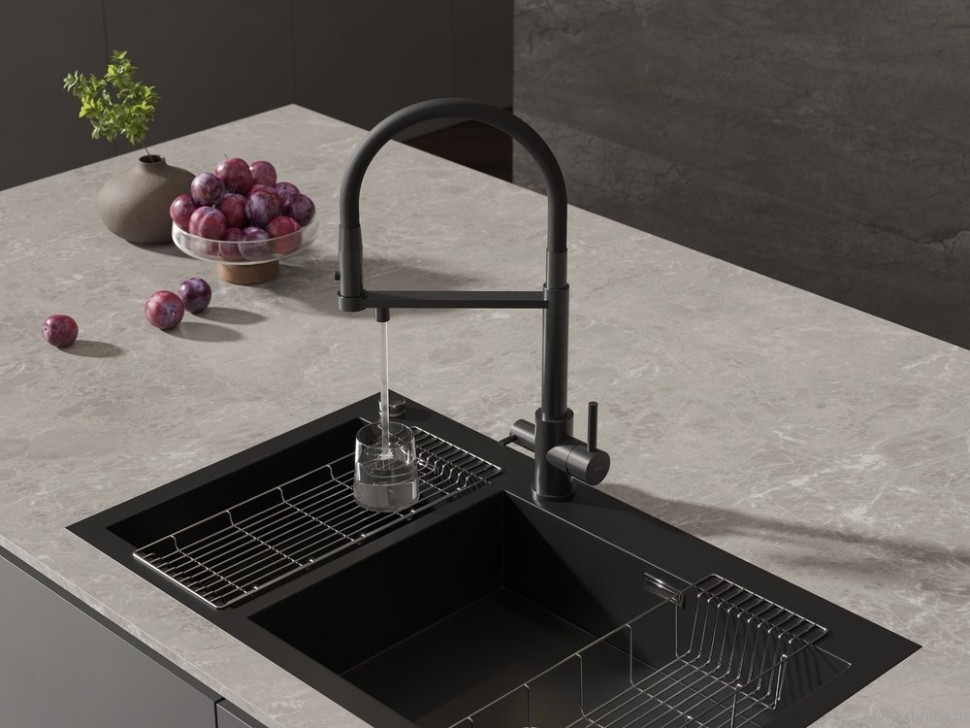 Смеситель для кухни Cersanit Zen 68250 с гибким изливом, матовый черный