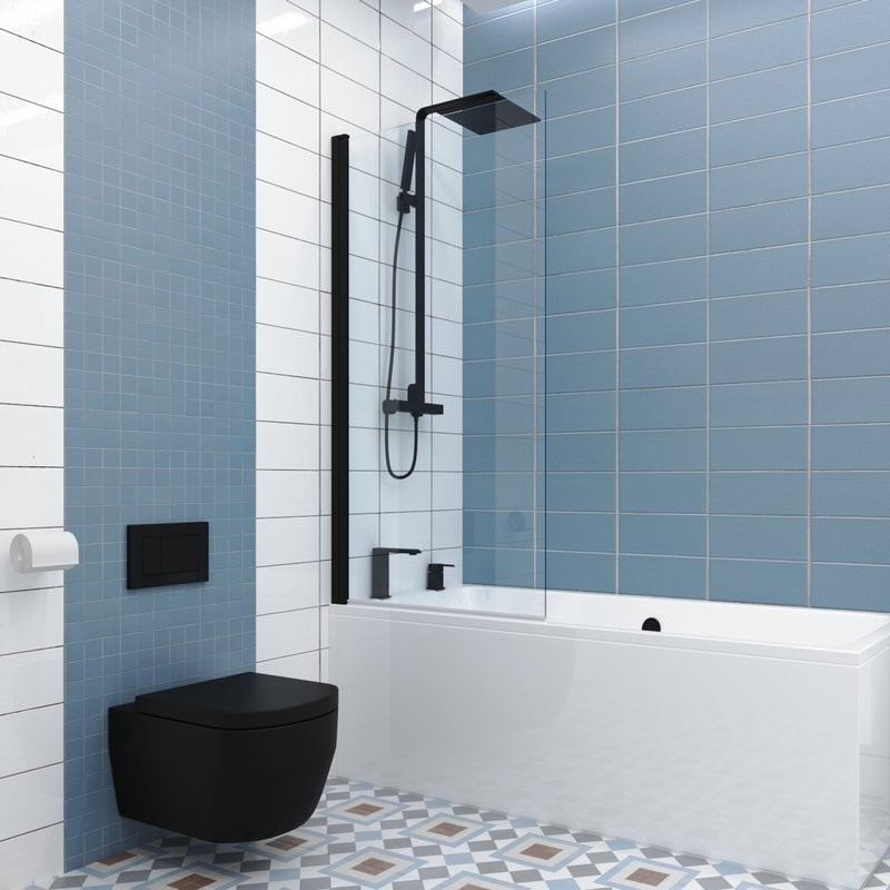 Шторка на ванну Kubele DE020 DE020P601-CLN-BLM- 60х150 150х60, профиль черный матовый