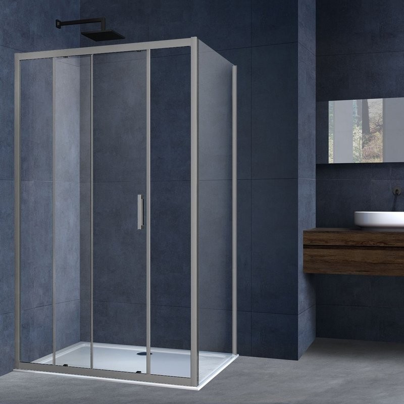 Душевой уголок Vincea Alpha VSR-3AL8011CLGM 110х80, профиль вороненая сталь, стекло прозрачное