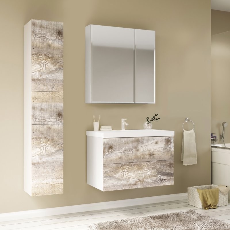 Мебель для ванной комнаты Marka One Mix 70П с 2 ящиками, бетон, push