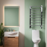 Полотенцесушитель электрический Comfysan Puro-K EC-8 80x55 см, скрытое подключение справа, слева, хром, лесенка, из стали, с полкой