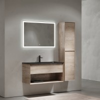 Мебель для ванной комнаты Sancos Marmi 1.0 100 черная раковина, дуб галифакс натуральный