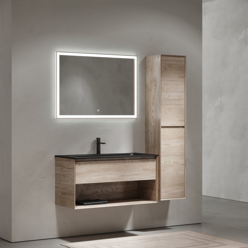 Мебель для ванной комнаты Sancos Marmi 1.0 100 черная раковина, дуб галифакс натуральный