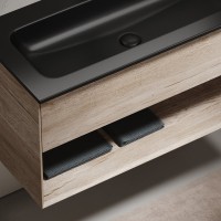 Мебель для ванной комнаты Sancos Marmi 1.0 100 черная раковина, дуб галифакс натуральный