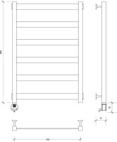 Полотенцесушитель электрический Secado Комано 1 , 85x55 см, скрытое подключение слева, матовый черный, лесенка