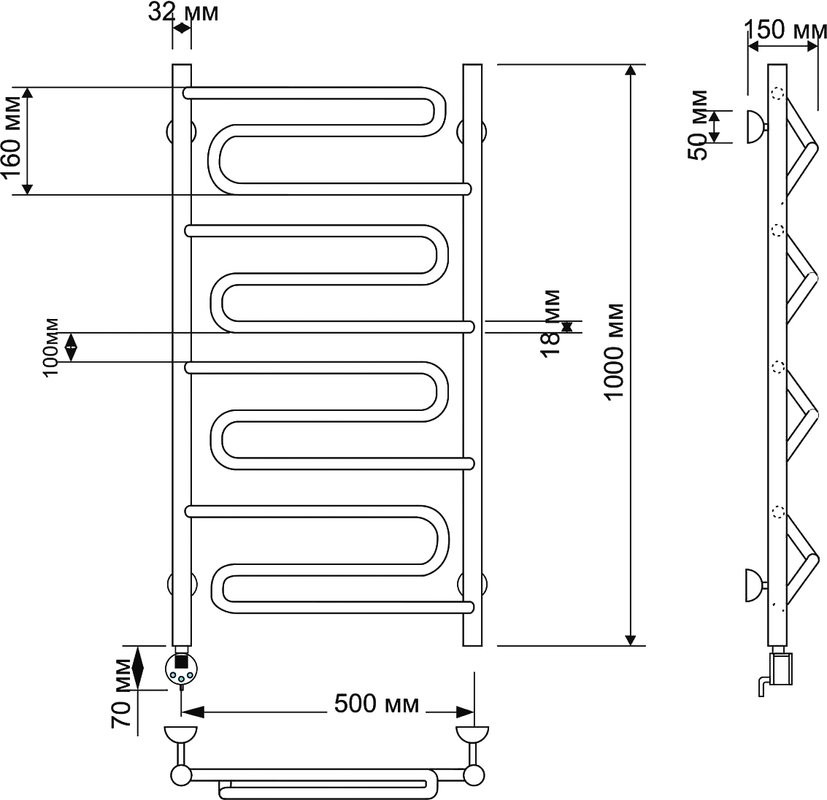 Полотенцесушитель электрический Secado Валенсия 1 105x55 см, подключение слева, бронза, лесенка, латунь