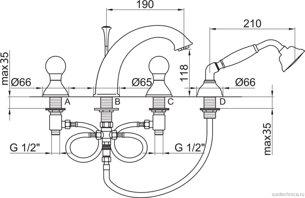 Смеситель на борт ванны Webert Karenina KA730101015 хром