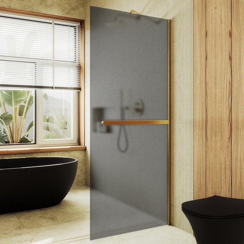 Душевая перегородка Maybahglass MGD-718-3ш 119 см, профиль золото, стекло графит матовое