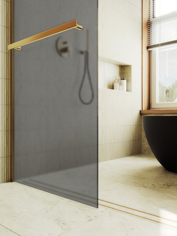 Душевая перегородка Maybahglass MGD-718-3ш 119 см, профиль золото, стекло графит матовое