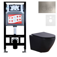 Комплект 3 в 1 Унитаз подвесной Esbano Azalea ESUPAZALBM + Инсталляция Fram + Кнопка ESINMTK60ST цвет сатин