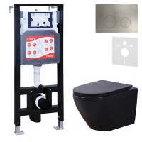 Комплект 3 в 1 Унитаз подвесной Esbano Azalea ESUPAZALBM + Инсталляция Fram + Кнопка ESINMTK60ST цвет сатин