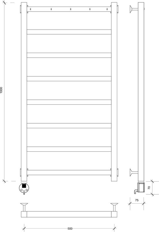 Полотенцесушитель электрический Secado Корсико 1 К 105x55 см, подключение слева, матовый черный, лесенка