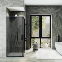 Душевой уголок Maybahglass MGY-1328-6 90х90 см, профиль матовый черный, стекло графит