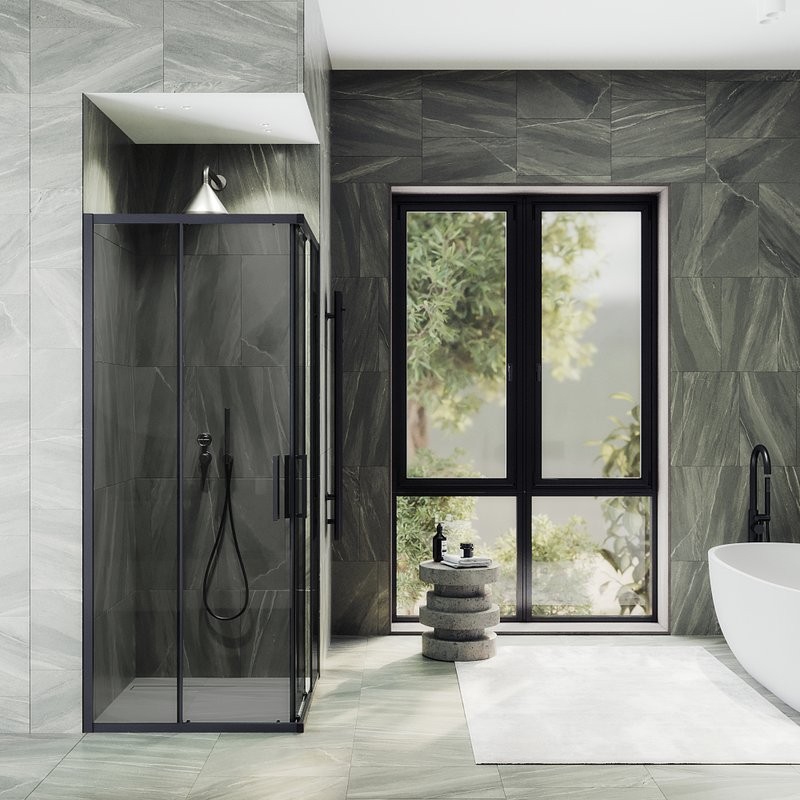 Душевой уголок Maybahglass MGY-1328-6 90х90 см, профиль матовый черный, стекло графит