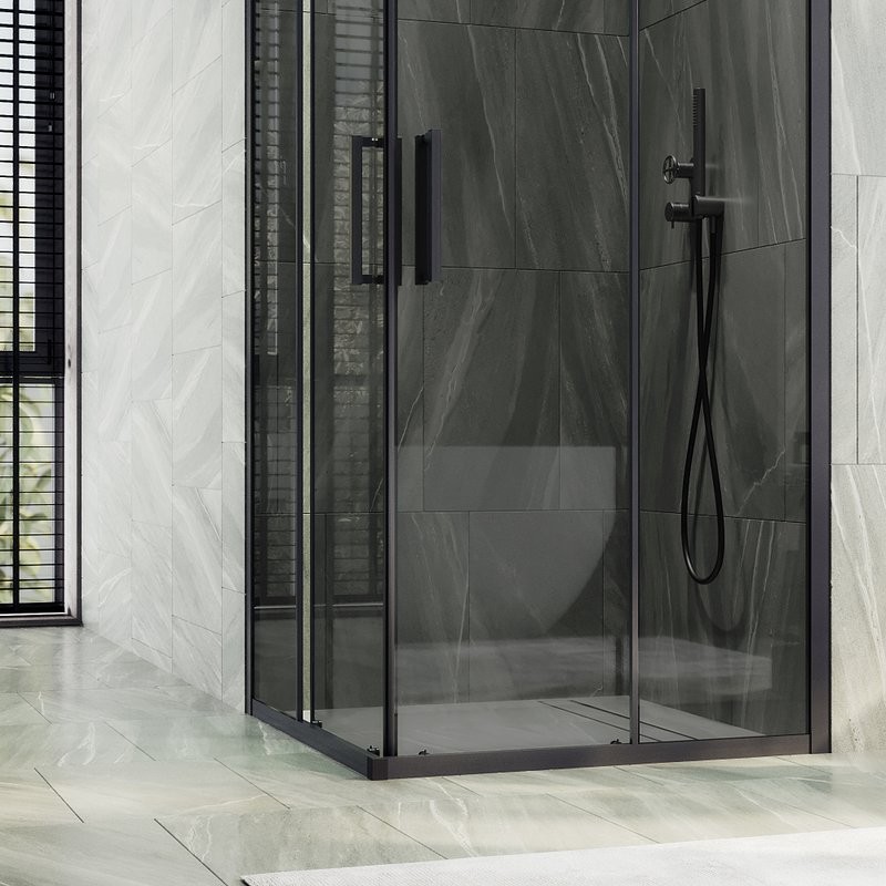 Душевой уголок Maybahglass MGY-1328-6 90х90 см, профиль матовый черный, стекло графит