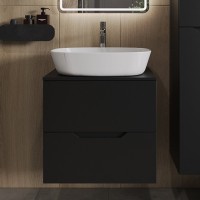 Тумба с раковиной Orange Line 60 подвесная, 2 ящика, матовая черная с раковиной B08-500W