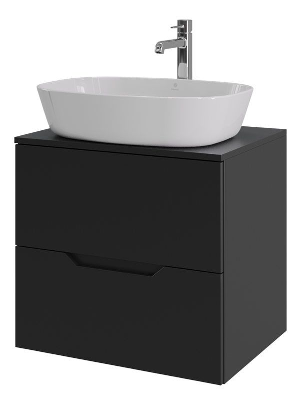 Тумба с раковиной Orange Line 60 подвесная, 2 ящика, матовая черная с раковиной B08-500W