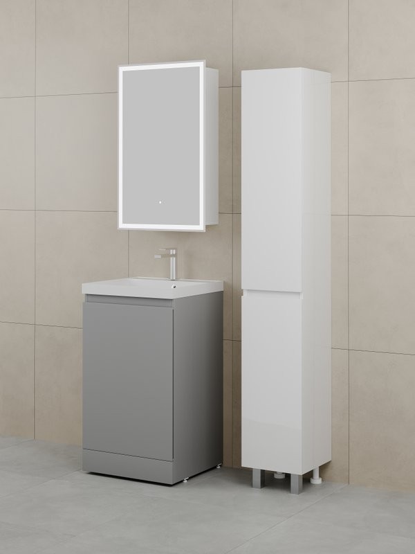 Тумба с раковиной Style Line Батлер Люкс Plus 50 напольная, матовая серая, раковина белая