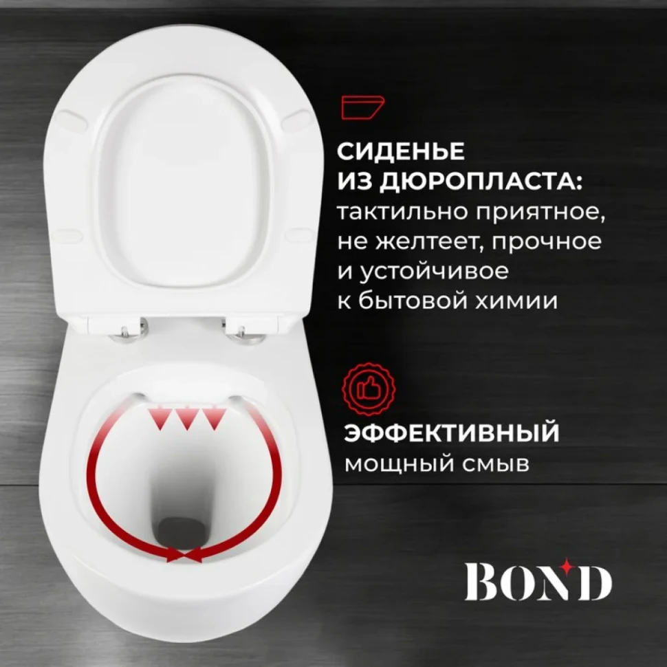 Унитаз подвесной BOND Oval F01-10 безободковый, с микролифтом, белый